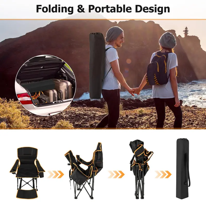 2-in-1 Reclining Camping Chair – Detachable Footrest, 5-Position Back Support & Built-In Cup Holder