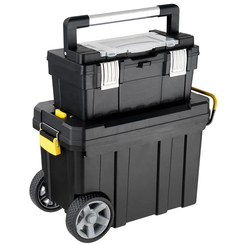 2-in-1 Rolling Toolbox – Modular Plastic Storage System with Wheels & Handles