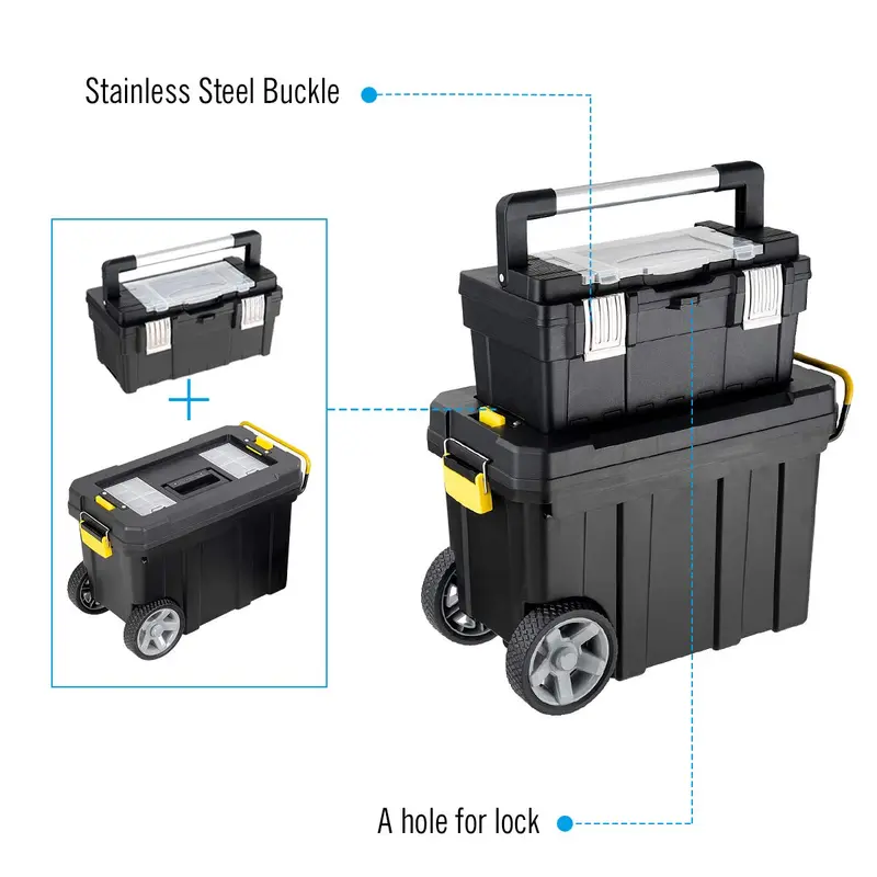 2-in-1 Rolling Toolbox – Modular Plastic Storage System with Wheels & Handles