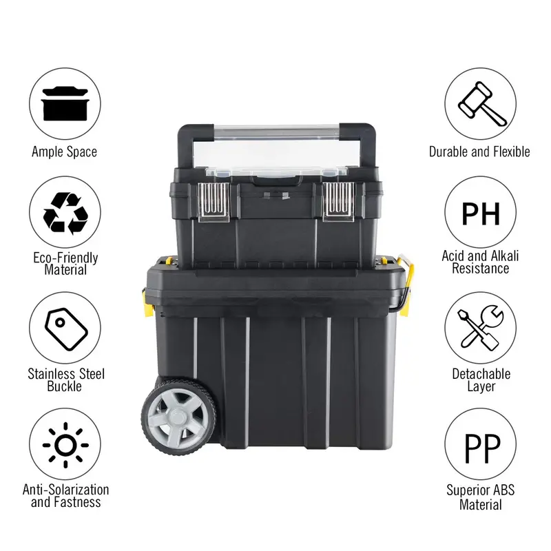 2-in-1 Rolling Toolbox – Modular Plastic Storage System with Wheels & Handles