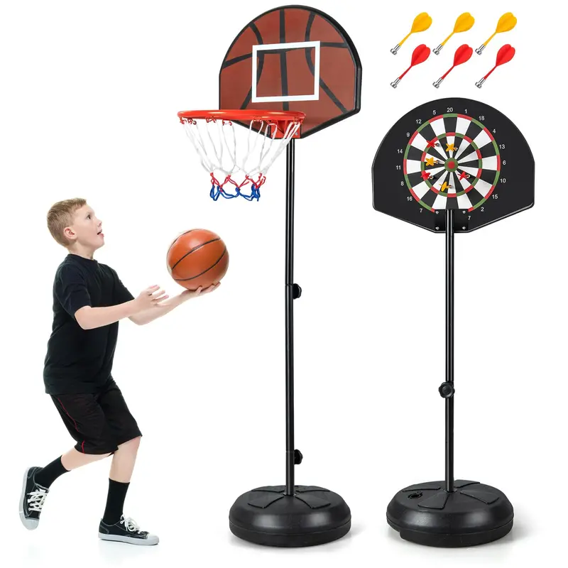 2-in-1 Toddler Basketball Hoop – Adjustable Goal with Integrated Dartboard and Fillable Base