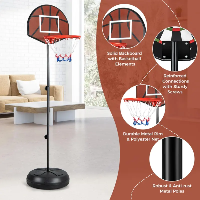 2-in-1 Toddler Basketball Hoop – Adjustable Goal with Integrated Dartboard and Fillable Base