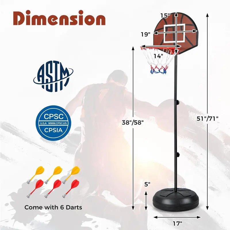 2-in-1 Toddler Basketball Hoop – Adjustable Goal with Integrated Dartboard and Fillable Base