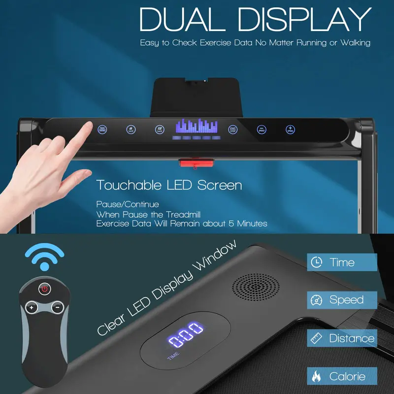 2-in-1 Under-Desk Treadmill – Foldable Electric Model with 2.25HP Motor and LED Control Display