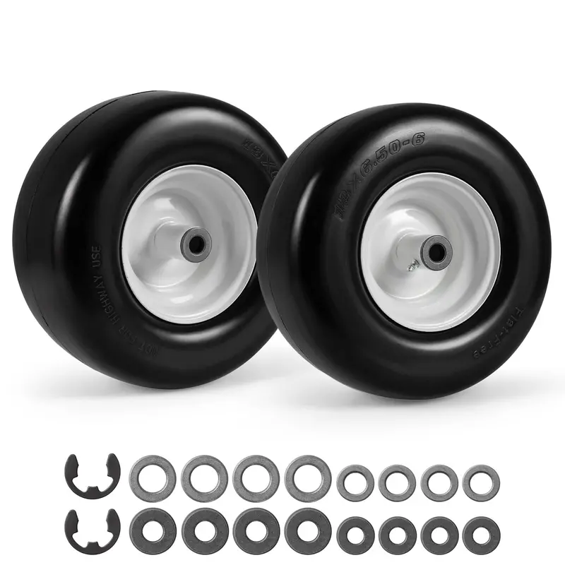 2-Pack 13 x 6.50-6 Flat-Free Tires & Wheels – Maintenance-Free Solid Rubber Design