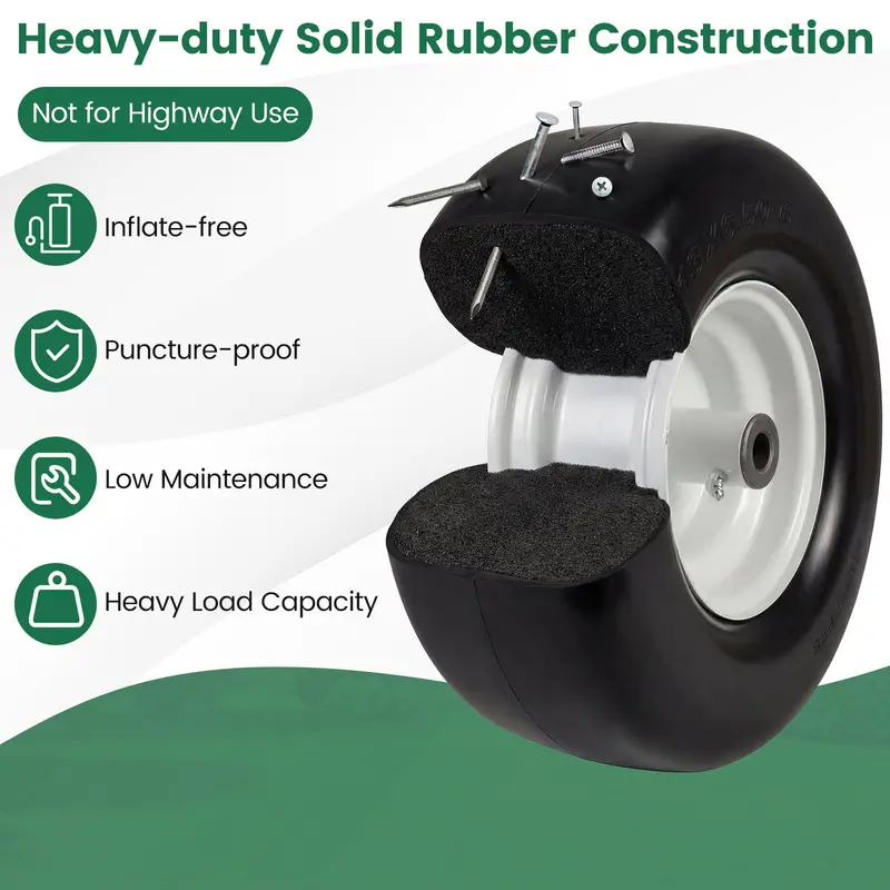 2-Pack 13 x 6.50-6 Flat-Free Tires & Wheels – Maintenance-Free Solid Rubber Design