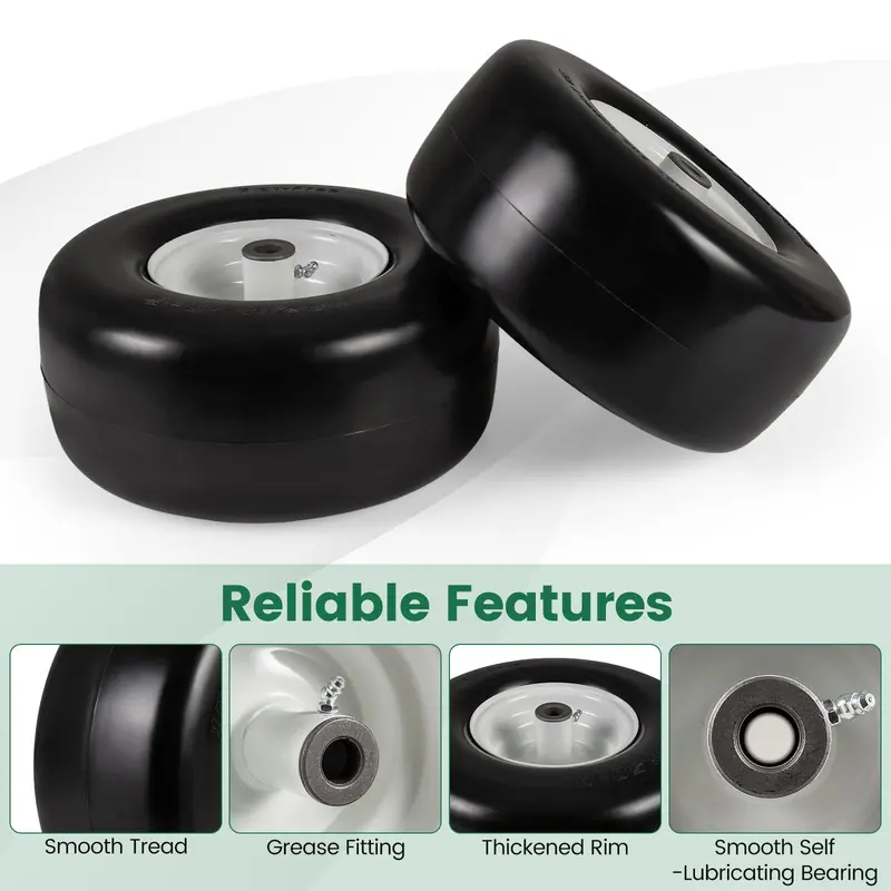 2-Pack 13 x 6.50-6 Flat-Free Tires & Wheels – Maintenance-Free Solid Rubber Design