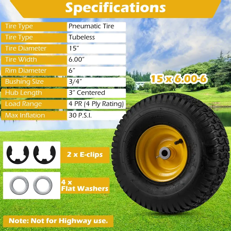 2-Pack 15 x 6.00-6 Tube-Type Tires & Wheels – Standard Inner Tube Compatibility 2
