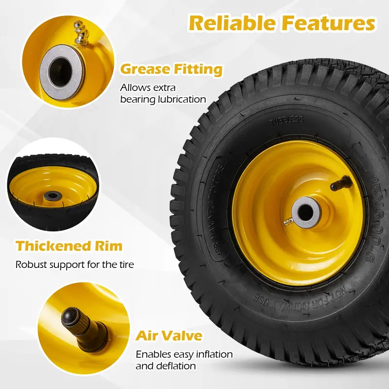 2-Pack 15 x 6.00-6 Tube-Type Tires & Wheels – Standard Inner Tube Compatibility
