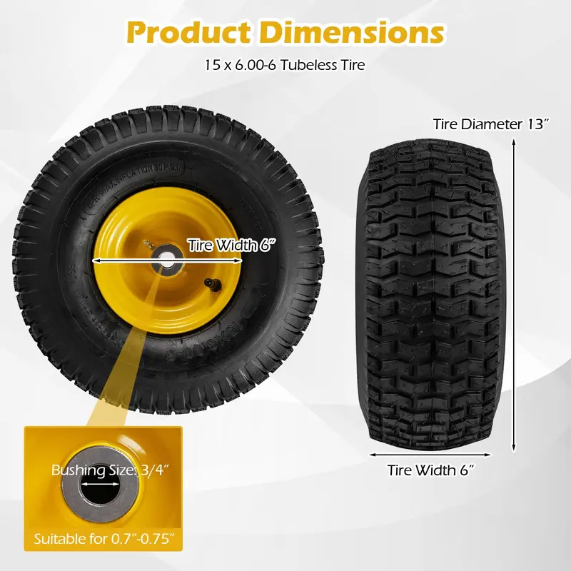 2-Pack 15 x 6.00-6 Tube-Type Tires & Wheels – Standard Inner Tube Compatibility