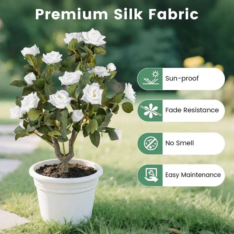 2-Pack Artificial Rose Flower Trees – 31.5-Inch Tall, Ground Spikes, 18 Blooms Each