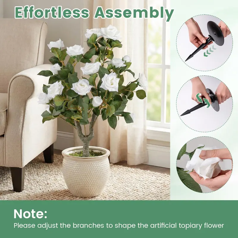 2-Pack Artificial Rose Flower Trees – 31.5-Inch Tall, Ground Spikes, 18 Blooms Each