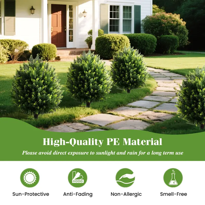 2-Pack Faux Cedar Shrubs with Ground Spikes – Outdoor-Ready Artificial Plants