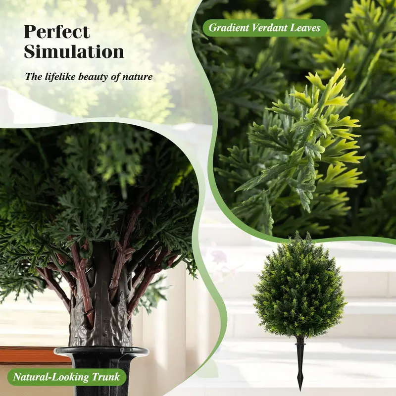 2-Pack Faux Cedar Shrubs with Ground Spikes – Outdoor-Ready Artificial Plants
