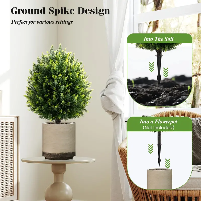 2-Pack Faux Cedar Shrubs with Ground Spikes – Outdoor-Ready Artificial Plants