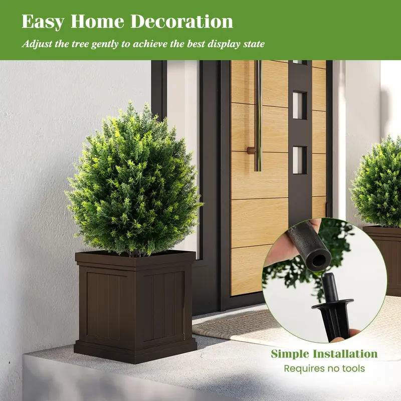 2-Pack Faux Cedar Shrubs with Ground Spikes – Outdoor-Ready Artificial Plants