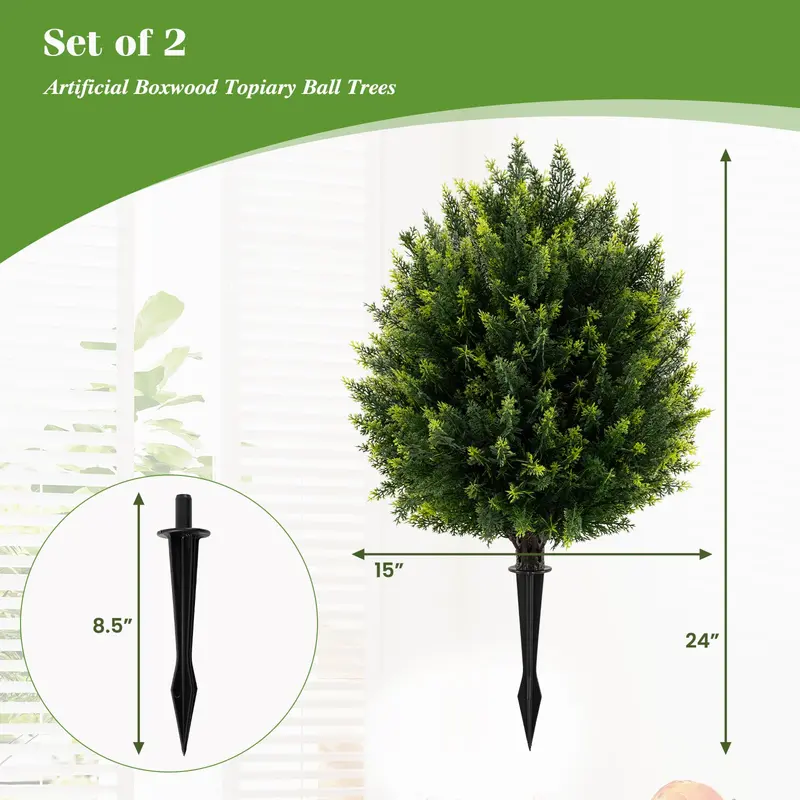 2-Pack Faux Cedar Shrubs with Ground Spikes – Outdoor-Ready Artificial Plants