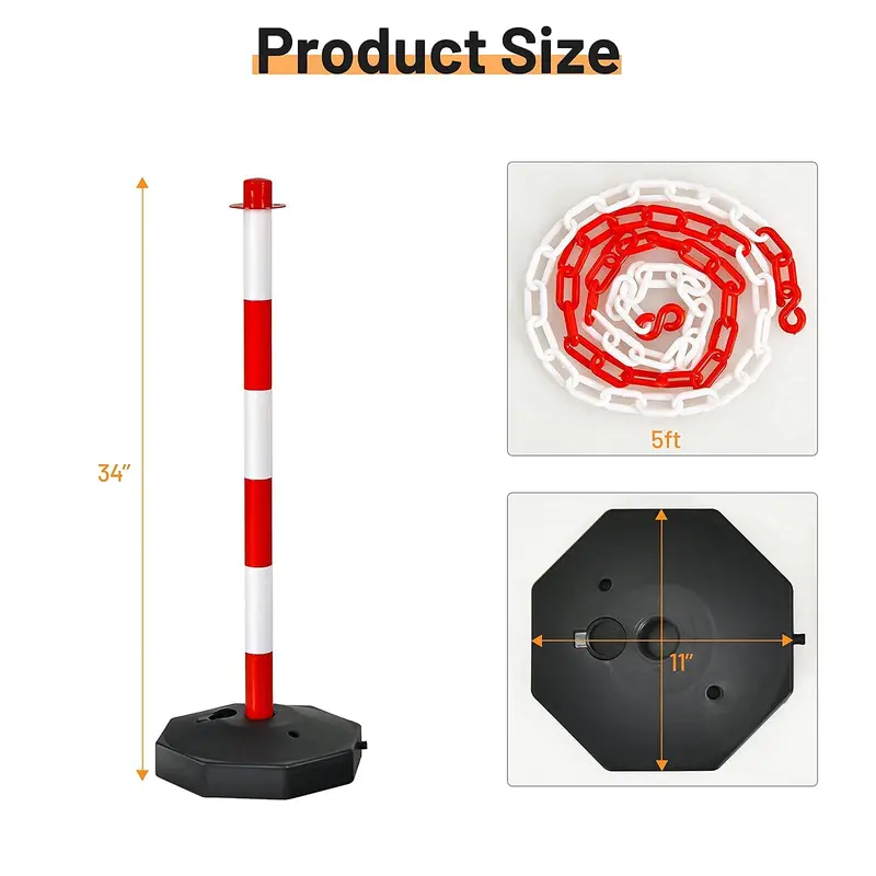 2-Pack Fillable Delineator Posts with Octagonal Bases and 5-Foot Connectable Chains