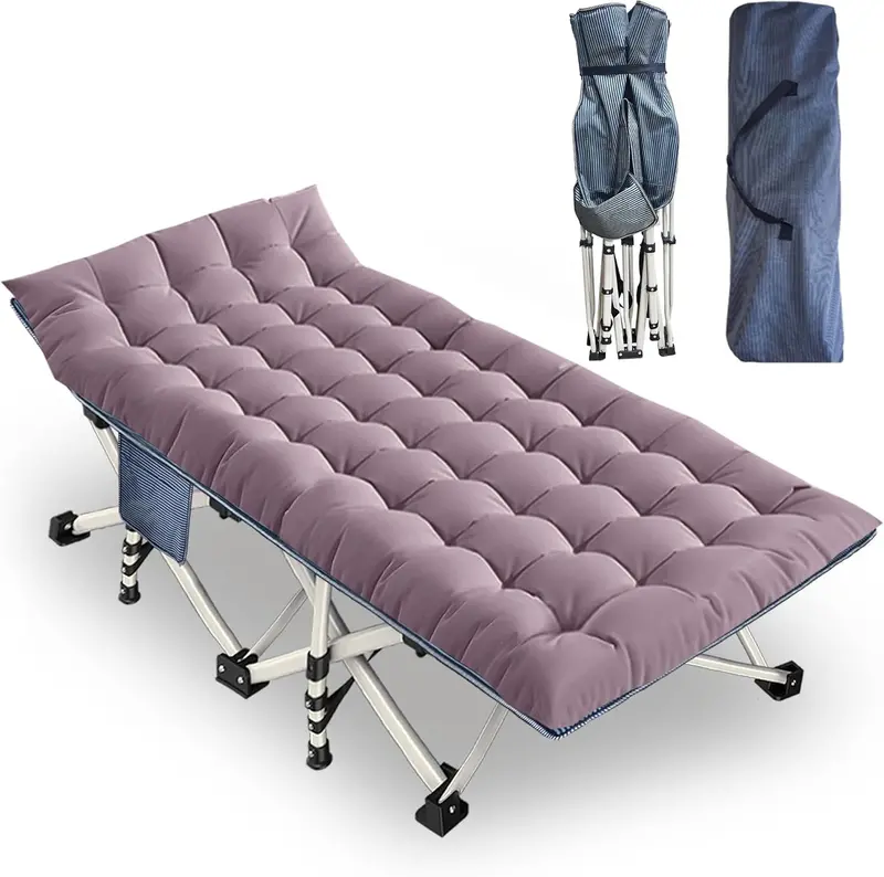 2-Pack Heavy-Duty Folding Camping Cots with Built-in Mattresses for Adults