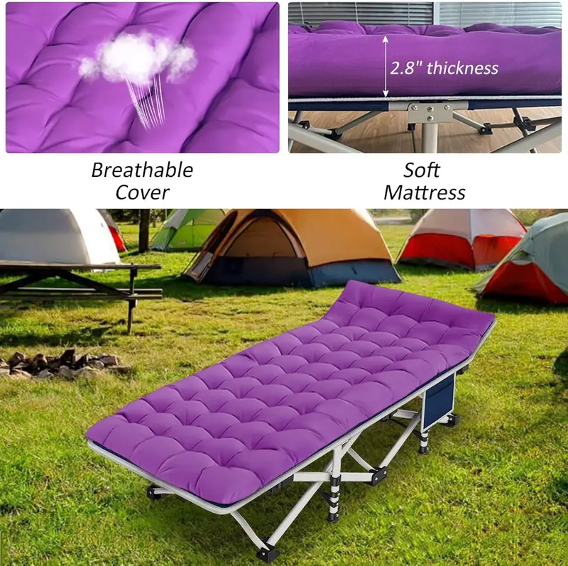 2-Pack Heavy-Duty Folding Camping Cots with Built-in Mattresses for Adults 2