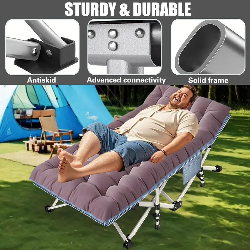 2-Pack Heavy-Duty Folding Camping Cots with Built-in Mattresses for Adults