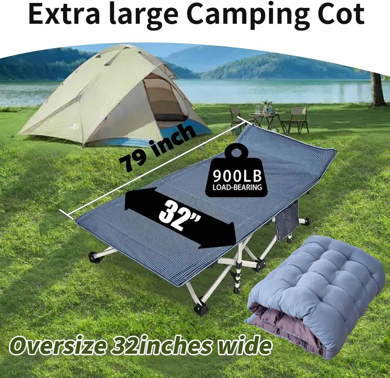 2-Pack Heavy-Duty Folding Camping Cots with Built-in Mattresses for Adults