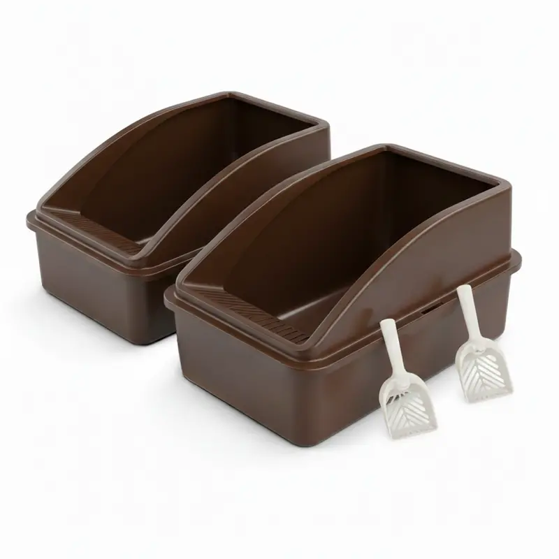 2-Pack Stainless Steel High-Wall Cat Litter Box Set with Scoop