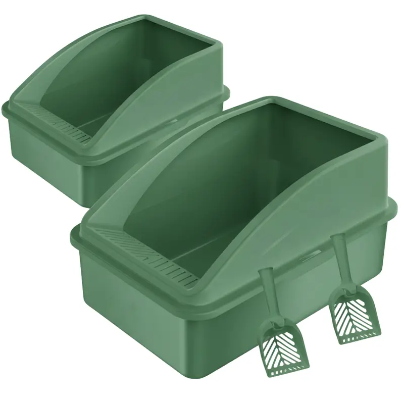 2-Pack Stainless Steel High-Wall Cat Litter Box Set with Scoop 3