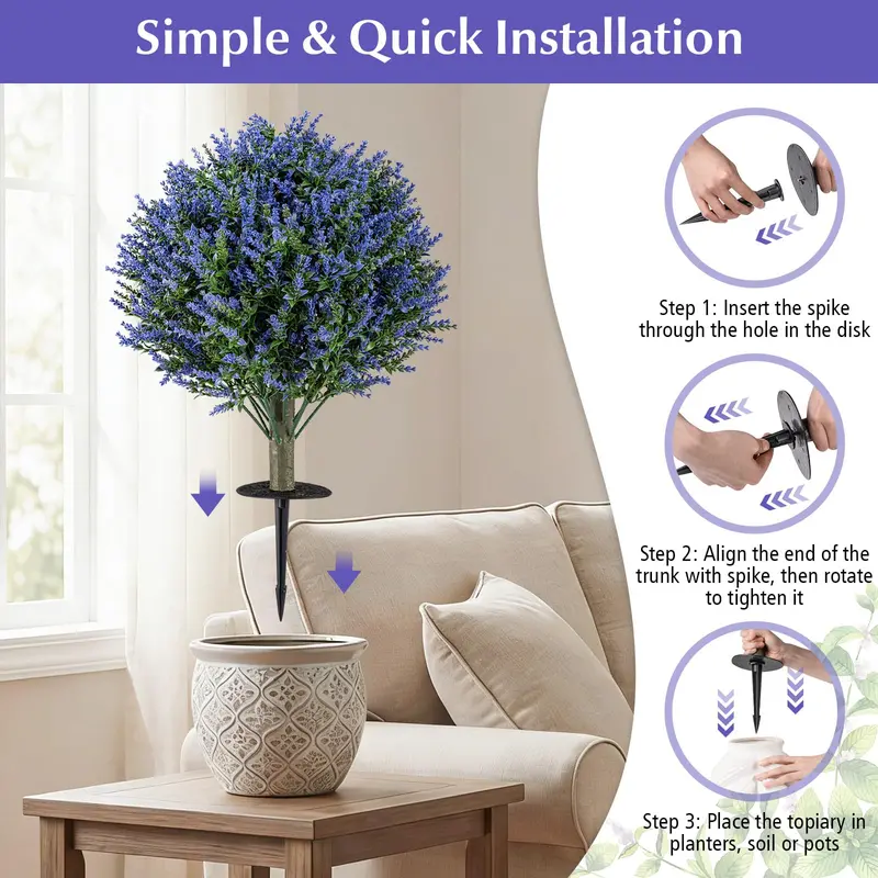 2-Pack Sun-Resistant Lavender Topiary Balls – UV-Stable Indoor/Outdoor Evergreen Decor