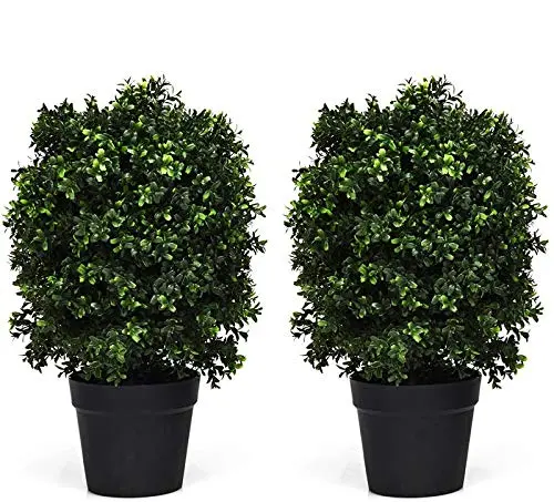 2-Pack UV-Resistant Artificial Boxwood Topiary Balls in Weighted Cement Pots