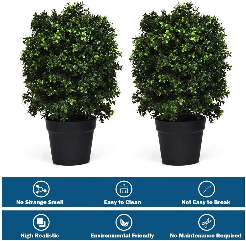 2-Pack UV-Resistant Artificial Boxwood Topiary Balls in Weighted Cement Pots