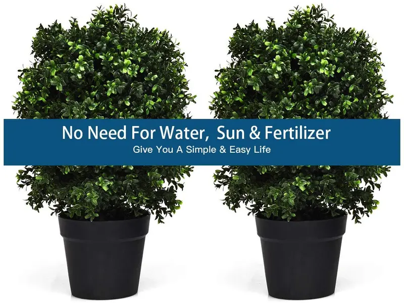 2-Pack UV-Resistant Artificial Boxwood Topiary Balls in Weighted Cement Pots