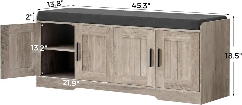 2-Tier Entryway Storage Bench — Shoe Organizer with Padded Seat, Four Doors & Adjustable Shelf