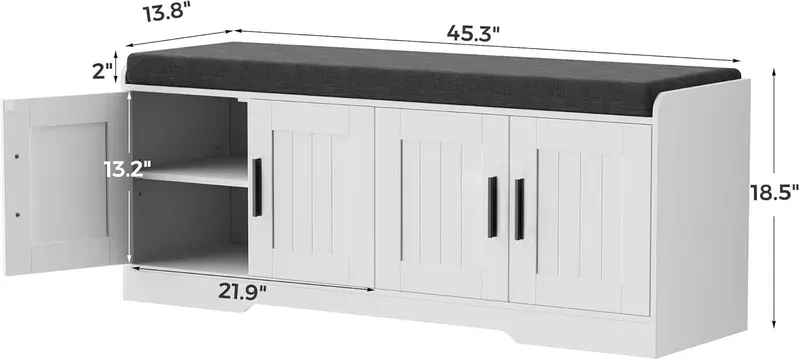 2-Tier Entryway Storage Bench — Shoe Organizer with Padded Seat, Four Doors & Adjustable Shelf
