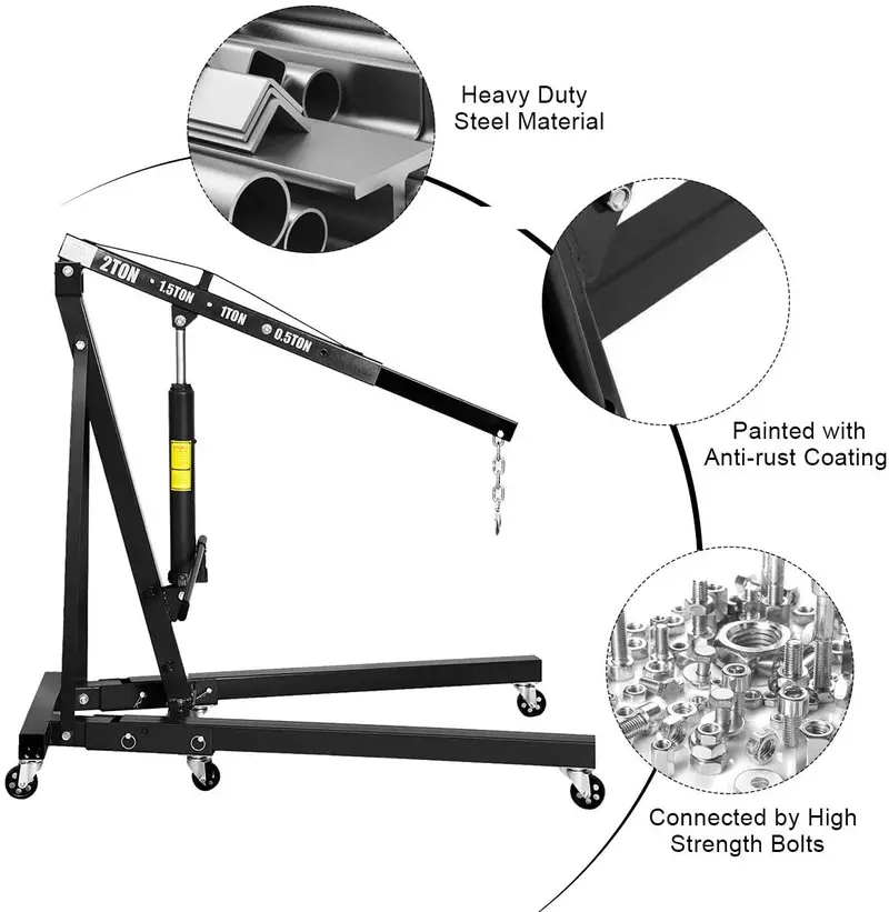 2-Ton Folding Engine Hoist – Portable Cherry Picker Crane for Auto Shops