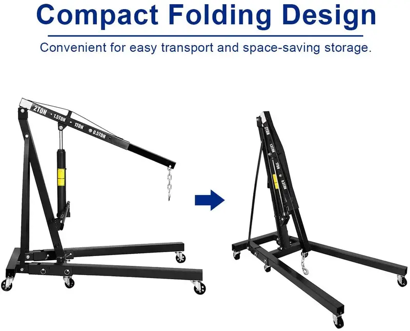 2-Ton Folding Engine Hoist – Portable Cherry Picker Crane for Auto Shops