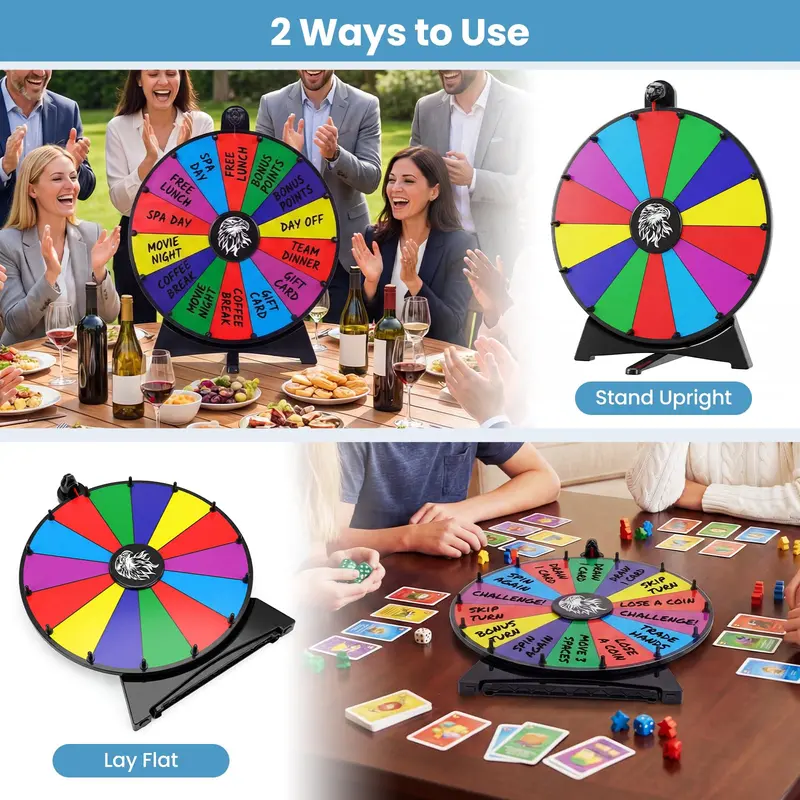 20-Inch 14-Slot Spin Wheel with Chalkboard Marker and Durable Construction