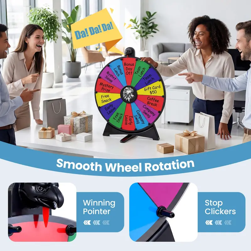 20-Inch 14-Slot Spin Wheel with Chalkboard Marker and Durable Construction