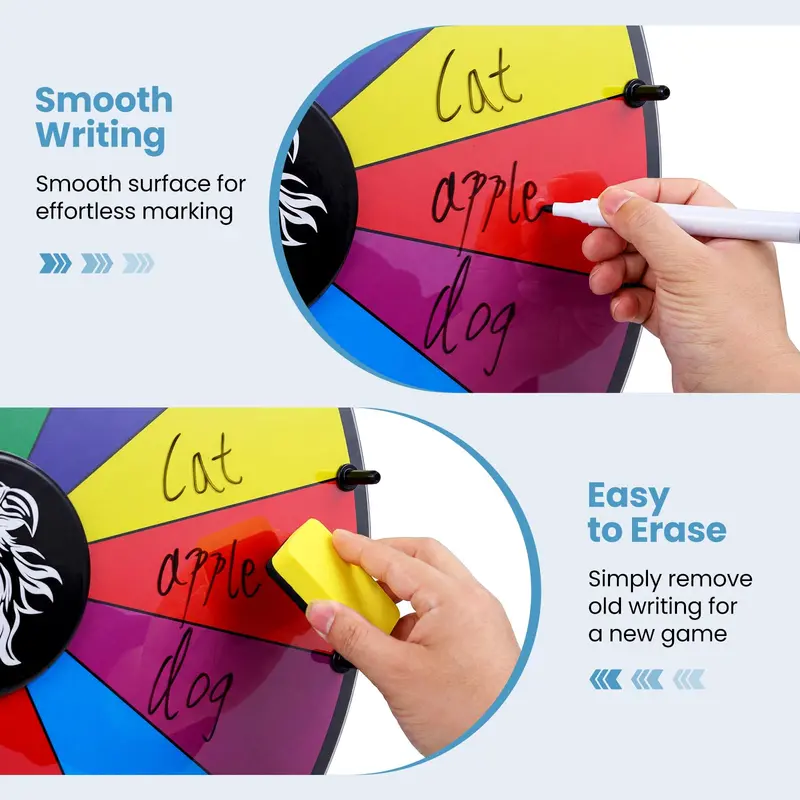 20-Inch 14-Slot Spin Wheel with Chalkboard Marker and Durable Construction