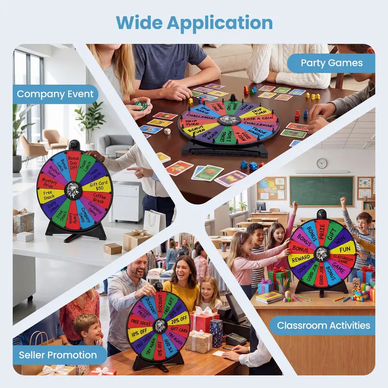 20-Inch 14-Slot Spin Wheel with Chalkboard Marker and Durable Construction