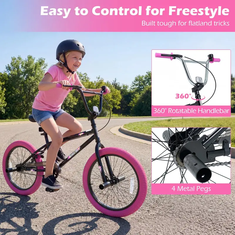 20-Inch Freestyle BMX Bike with Full 360-Degree Handlebar Rotation
