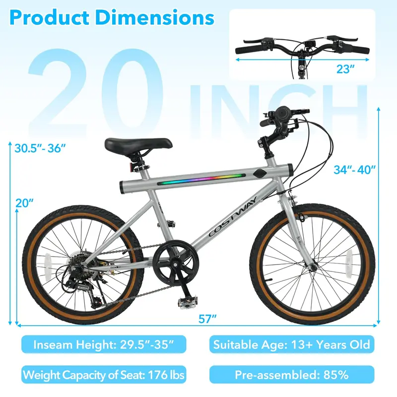 20-Inch Hybrid Exercise Bike with LED Display, Stereo Speakers, and Reinforced Carbon Steel Frame