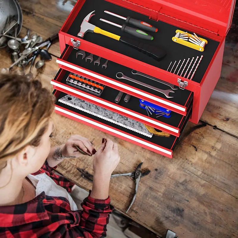 20-Inch Portable Steel Tool Chest with Durable Cabinet Construction