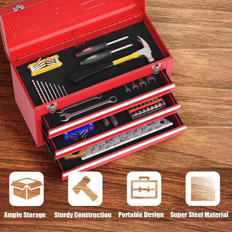 20-Inch Portable Steel Tool Chest with Durable Cabinet Construction