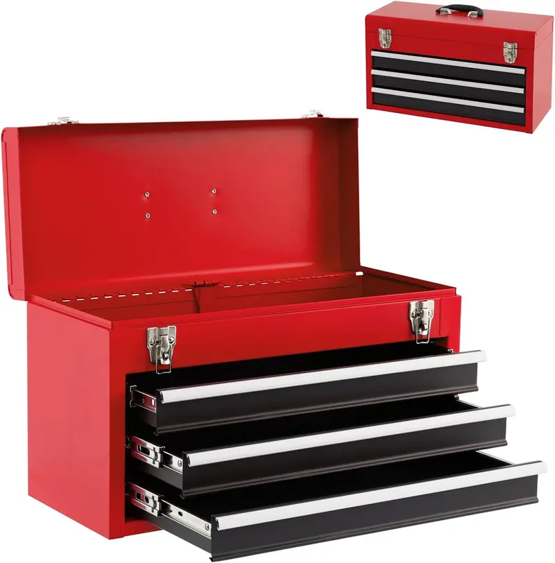 20-Inch Portable Steel Tool Chest with Durable Cabinet Construction