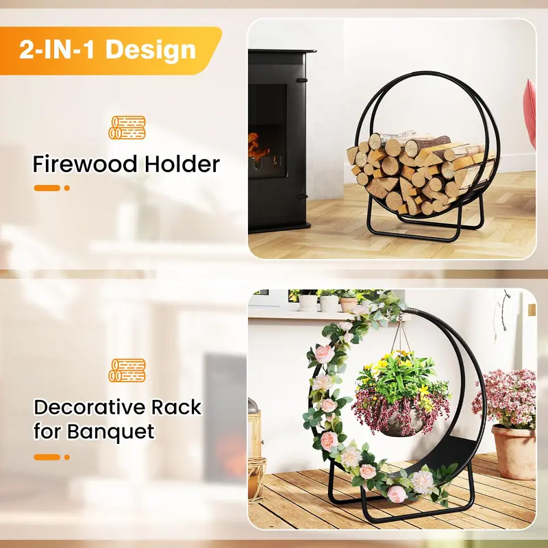 20-Inch Round Heavy-Gauge Metal Log Rack with Stand for Indoor or Outdoor Use 2