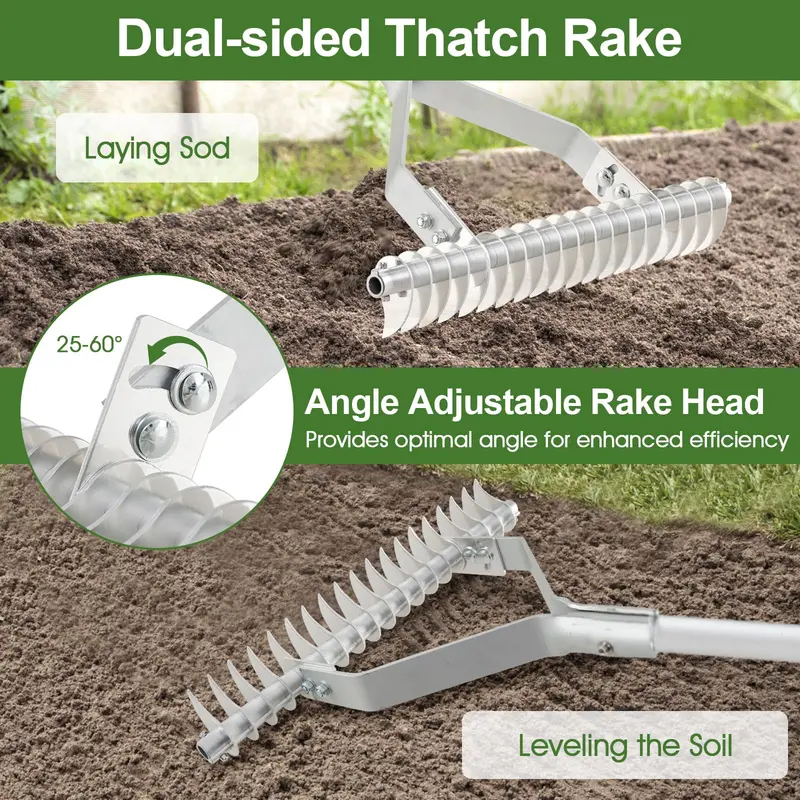 20-Inch Thatch Rake for Lawn Aeration – Dethatching Tool to Remove Dead Grass and Loosen Compacted Soil