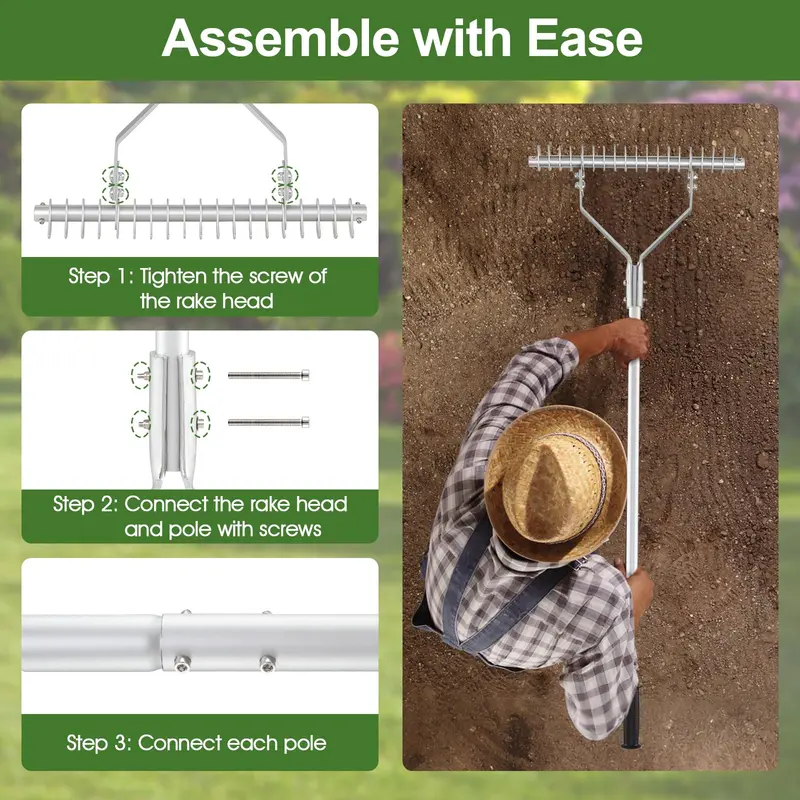 20-Inch Thatch Rake for Lawn Aeration – Dethatching Tool to Remove Dead Grass and Loosen Compacted Soil