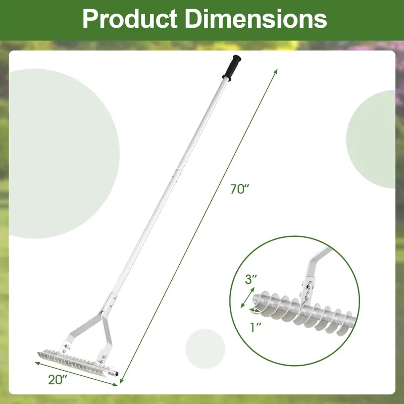 20-Inch Thatch Rake for Lawn Aeration – Dethatching Tool to Remove Dead Grass and Loosen Compacted Soil