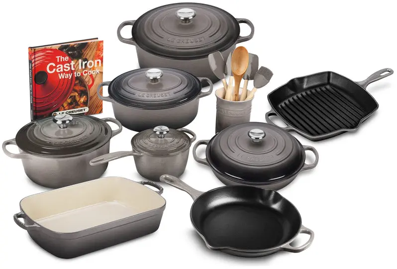 20-Piece Cast Iron Cookware Set Featuring 10.25-Inch Skillet and 1.75-Quart Covered Saucepan